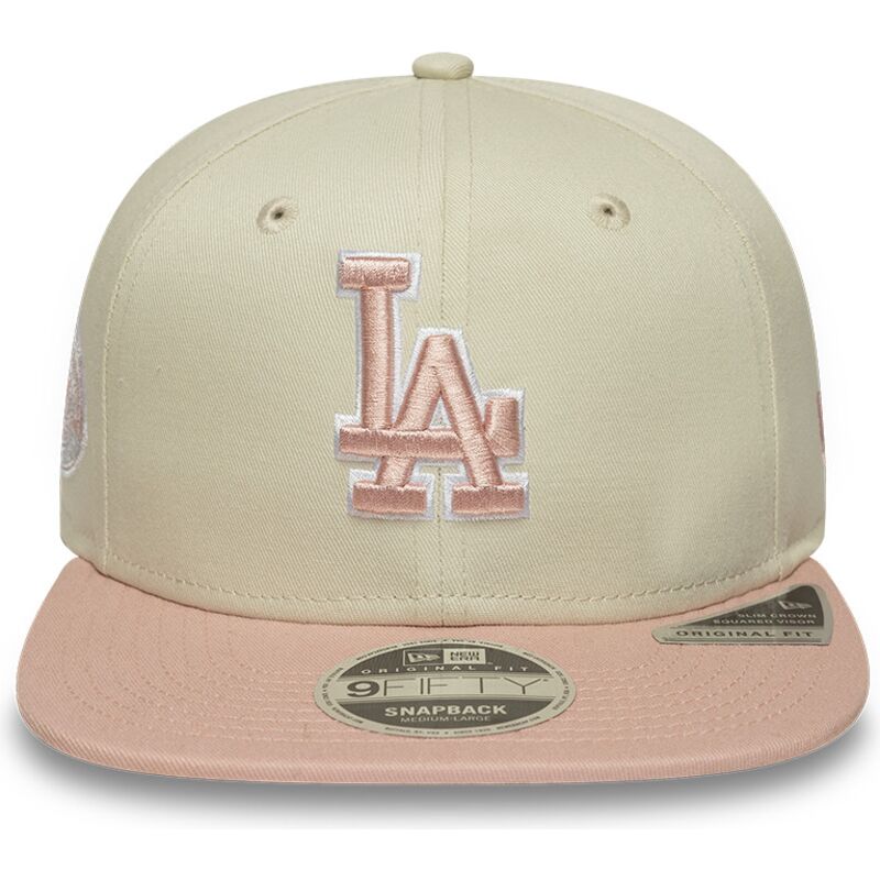 sapkak-lapos-bezs-snapback-rosa-9fifty-original-fit-world-series-patch-los-angeles-dodgers-mlb-new-era