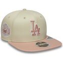 new-era-flat-brim-pink-logo-9fifty-original-fit-world-series-patch-los-angeles-dodgers-mlb-beige-snapback-cap