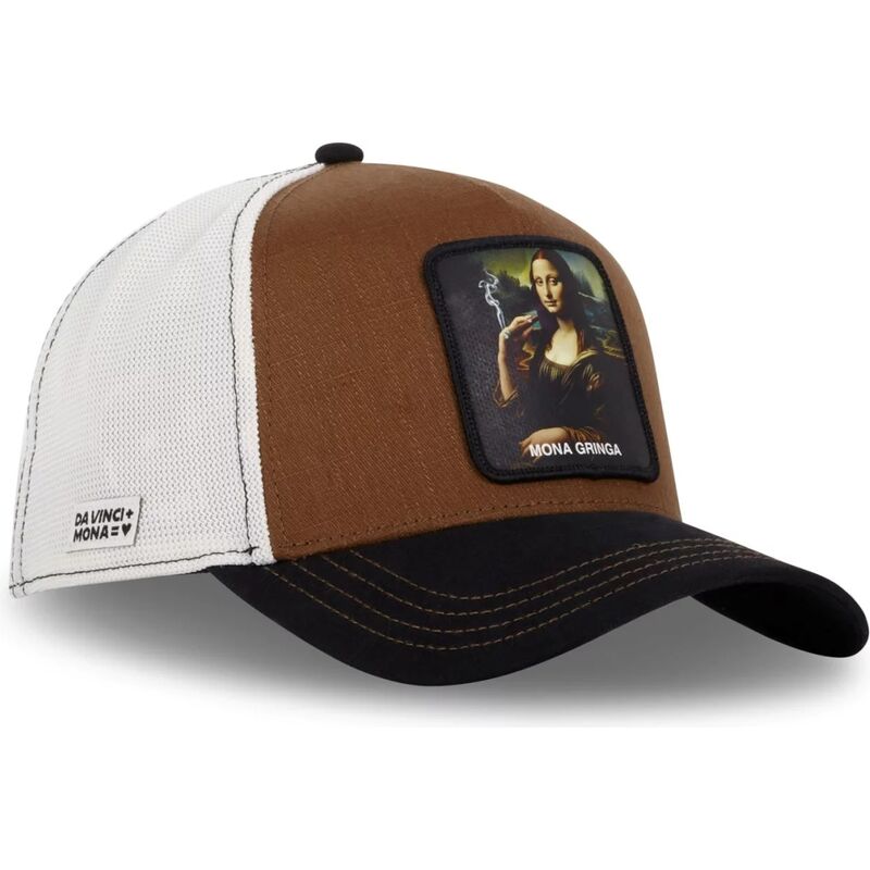 capslab-mona-lisa-art-mona-mona-gringa-famous-brown-trucker-hat