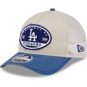 beige-und-blaue-trucker-kappe-9forty-m-crown-a-frame-fray-der-los-angeles-dodgers-mlb-von-new-era