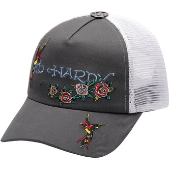 Sapkák ívelt szürke snapback Floral Swallow Ed Hardy