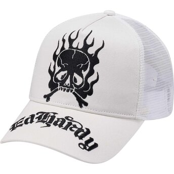 Sapkák ívelt fehér snapback Gothic Skull In Flames Ed Hardy