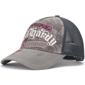 Sapkák ívelt szürke snapback Floral Tattoo City Vintage Wash Ed Hardy