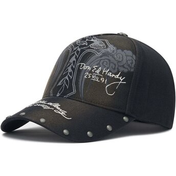 Sapkák ívelt fekete állítható Storming Rose Washed Ed Hardy
