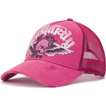 Sapkák ívelt rózsaszín snapback Flaming Gothic Skull Washed Ed Hardy