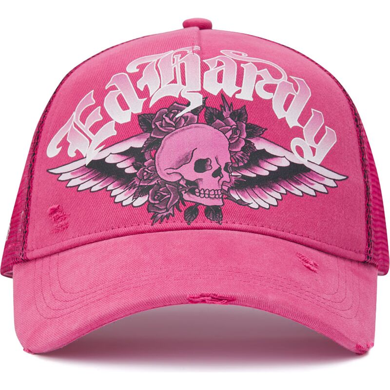 sapkak-ivelt-rozsaszin-snapback-flaming-gothic-skull-washed-ed-hardy