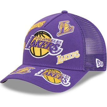 Sapkák ívelt lila snapback 9FORTY M-Crown A Frame All Over Los Angeles Lakers NBA New Era