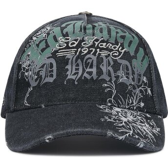 Sapkák ívelt fekete állítható Distressed Floral Gothic Ed Hardy