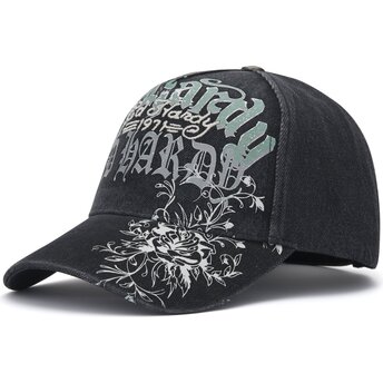 Sapkák ívelt fekete állítható Distressed Floral Gothic Ed Hardy