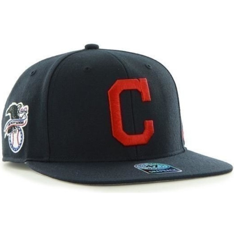 47-brand-flat-brim-seitliches-logo-mlb-cleveland-indians-smooth-snapback-cap-marineblau