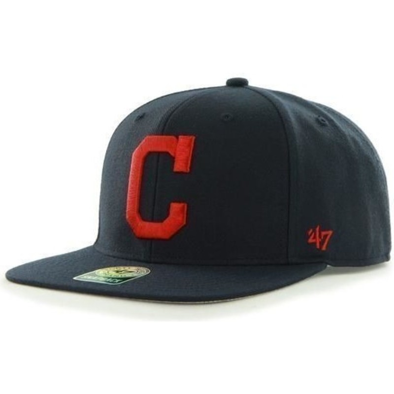 47-brand-flat-brim-seitliches-logo-mlb-cleveland-indians-smooth-snapback-cap-marineblau
